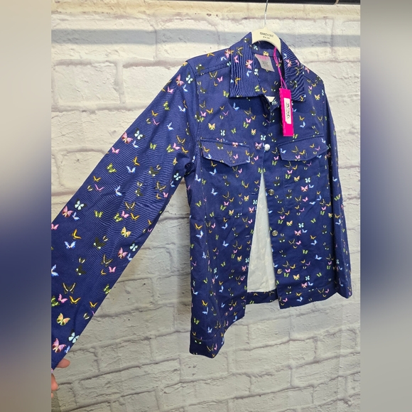 NWT $225 Twrez Twill Shirt Jacket in Midnight Butterflies Size XS Ptp 20" - Picture 8 of 11